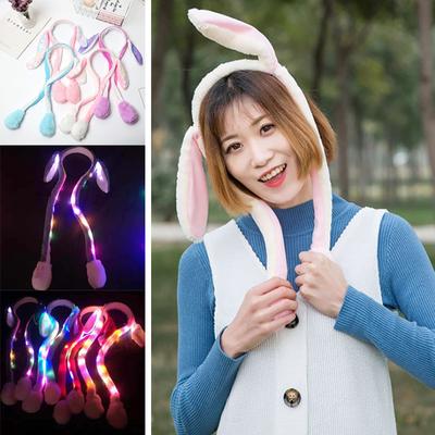 Cappello con orecchie da coniglio luminose, fascia per capelli con orecchie da coniglio mobili, peluche, cerchietto per capelli