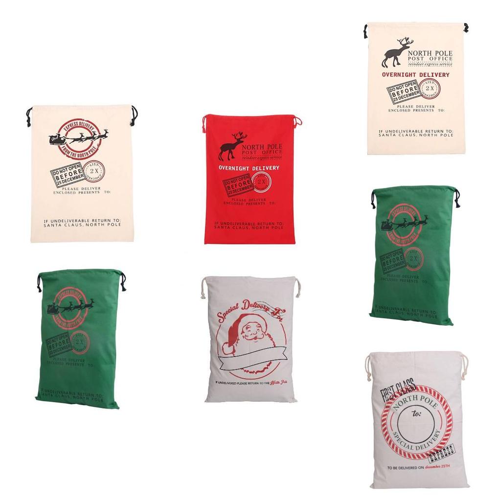 Christmas Canvas Gift Bag With Drawstring Closure For Holiday Packaging