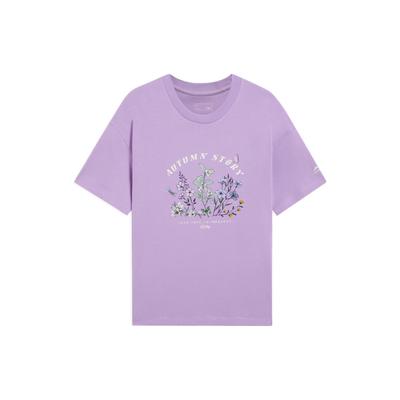 Li Ning Floral Letter Loose Short Sleeve T-Shirt Women Tops Purple AHSS888-2