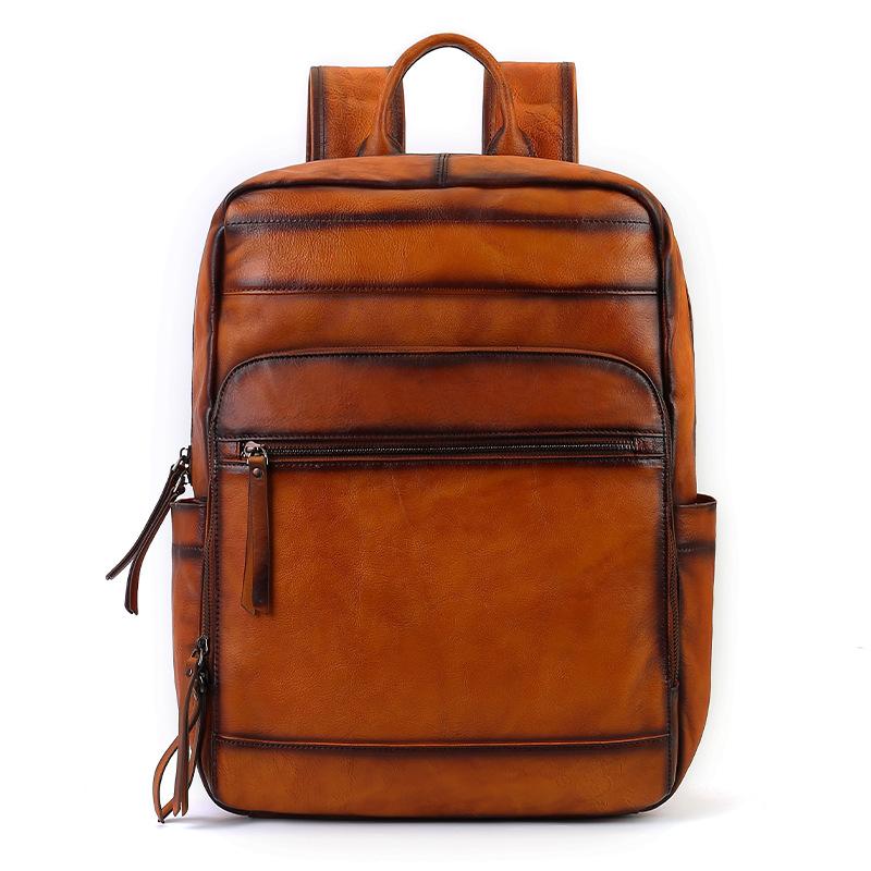 Retro Backpack, Hand-painted Genuine Leather, Casual Travel Backpack, Vegetable-tanned Leather Bag