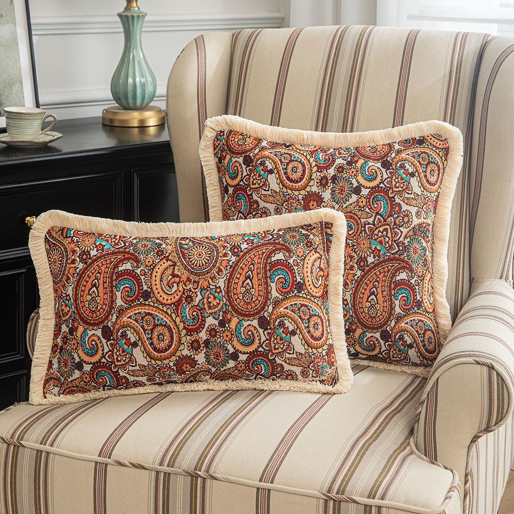 European Classical Jacquard Pillow Case Oil Painting Style Sunflower Tassel Waist Pillow Case Living Room Sofa Cushion Pillow Case