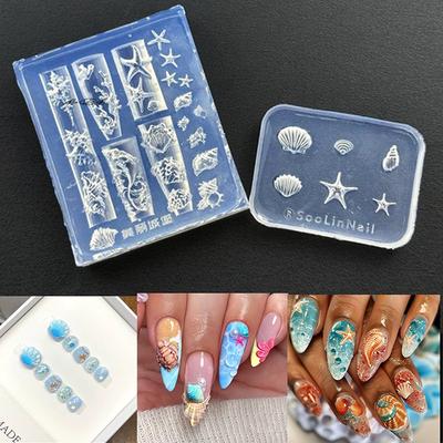 3D Silicone Carved Shell Conch Nail Art Mold Ocean Style Soft Silicone Nail Design Template DIY Nail Accessories for Salon