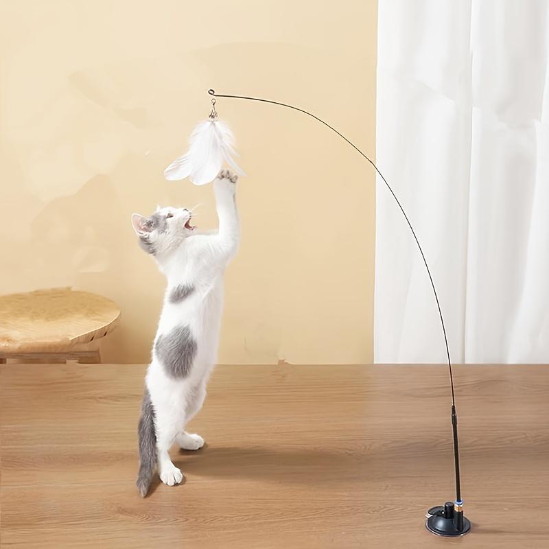 Cat Toys For Indoor Cats, 2 In 1 Cat Stick With Powerful Suction Cup Cat Feather Plaything With Bell Self-Play Cat Teaser Stick