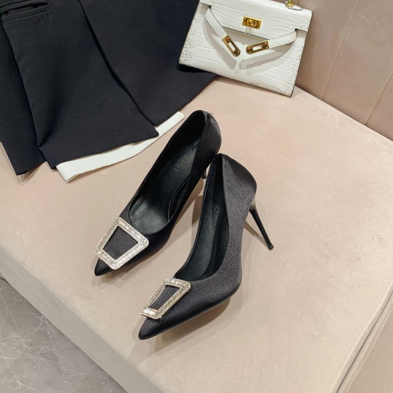 

Новые остроносые сексуальные туфли с одинарным ремешком и стразами, квадратной пряжкой, на тонком каблуке, для ночного клуба, для ужина, черные, с открытым мыском, на высоком каблуке 40