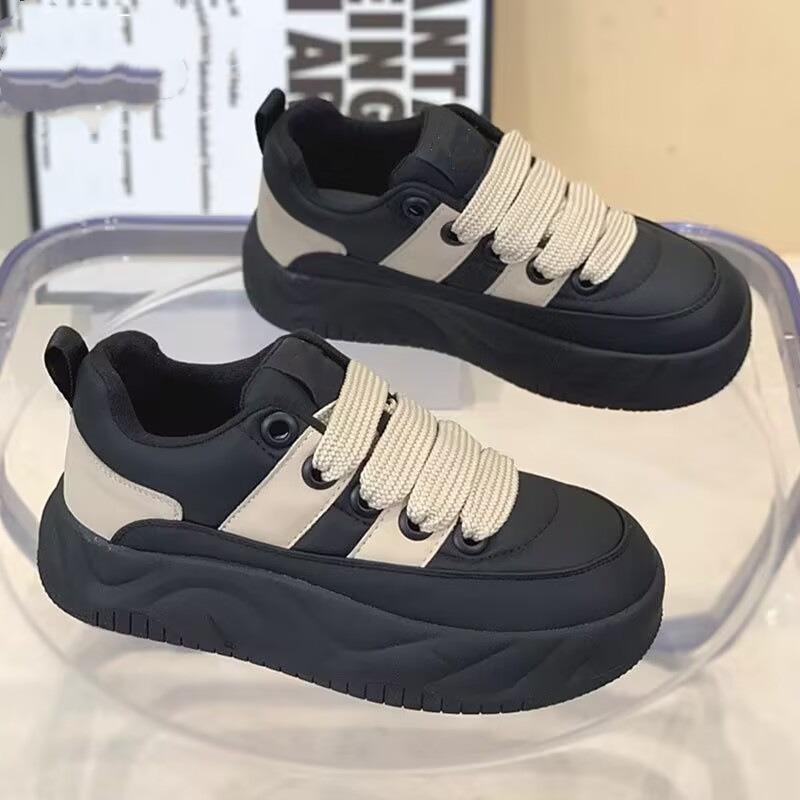 

Весенне-осенние новые ретро уродливые милые туфли-хлебушки женские на платформе с увеличением высоты дышащие туфли на маффиновой подошве повседневная спортивная обувь 40 чёрный