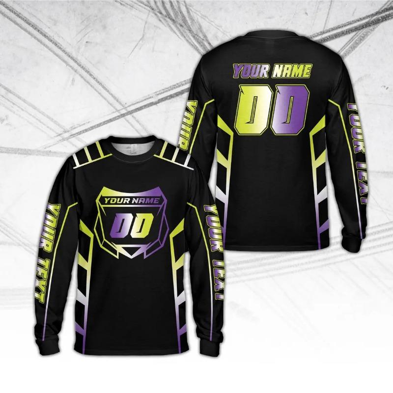 Custom Name Number Gradient Motocross Jersey Long Sleeve Racing Shirt Personalized Text Dirt Bike Sports T Shirts For Men Women
