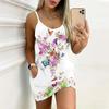 Summer New Flowers and Butterflies  Patterns  Print Sleeveless Bodycon Dress with Pockets Sexy Slim Fit Elegant Party Dress