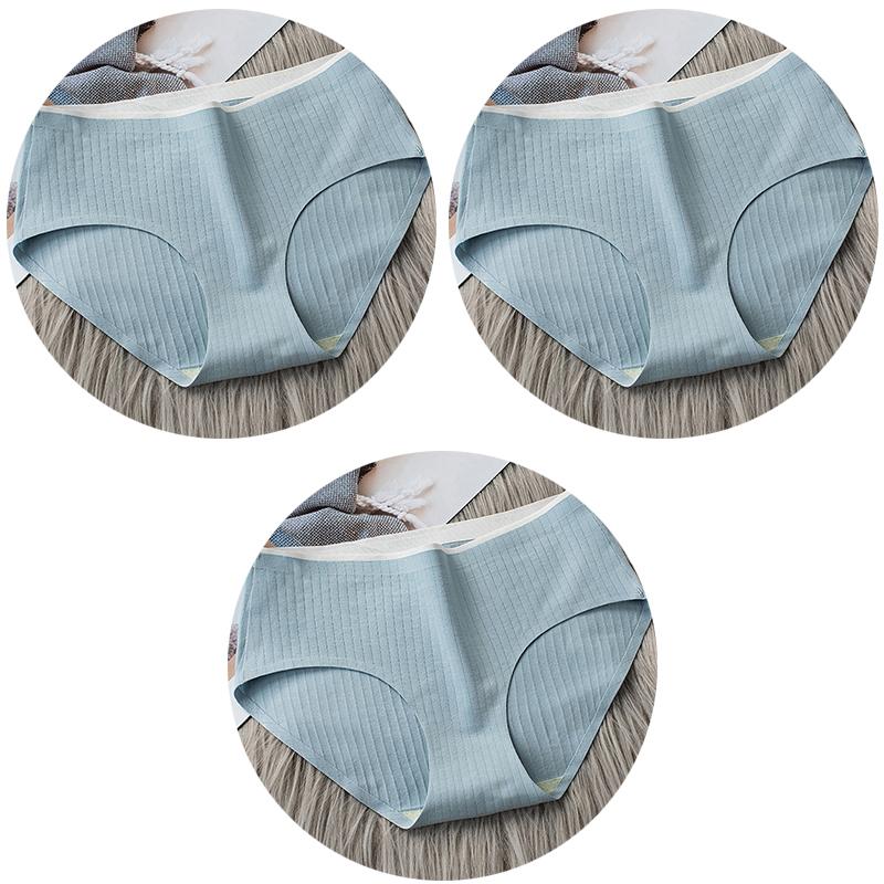 3Pcs Women's Underwear Cotton Seamless Stripes Panties Soild Color Skin- friendly Lingerie Woman Panty Low Waist M-XL Plus Size