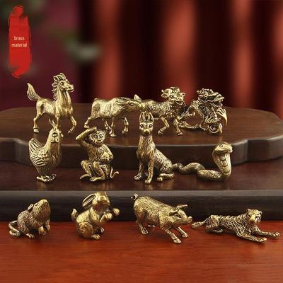 Zwölf Tierkreiszeichen Reines Kupfer Hunde-Ornament Set - 3D Tee-Haustier Bronze Kulturelles Spiel