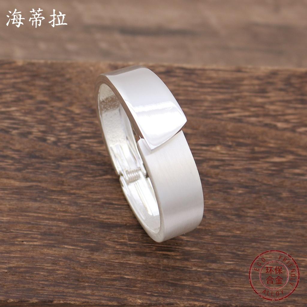 New brushed wide-edge asymmetrical opening bracelet, exaggerated smooth brushed splicing women's bracelet