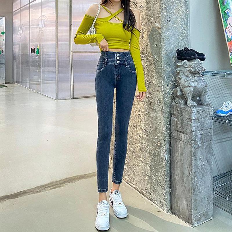 

Women s High-Waisted Denim Skinny Pants, Winter Style – Elastic, Slim-Fit, Tummy-Control, Hip-Lifting, Nine-Point Length. 28 серый/синий