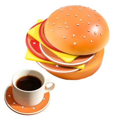 Suporturi de pahar drăguțe cu hamburger pentru băuturi, Suport de masă antiderapant, Noutate Pâine Brânză Roșii Bucăți Tematică Alimentară Suport pentru pahar de băutură pentru Băutură, Bere, Vin,