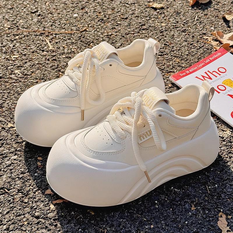 Women's White Platform Velcro Shoes - 2025 Spring/Autumn Style, Height-Increasing, Thick Sole, Casual & Versatile