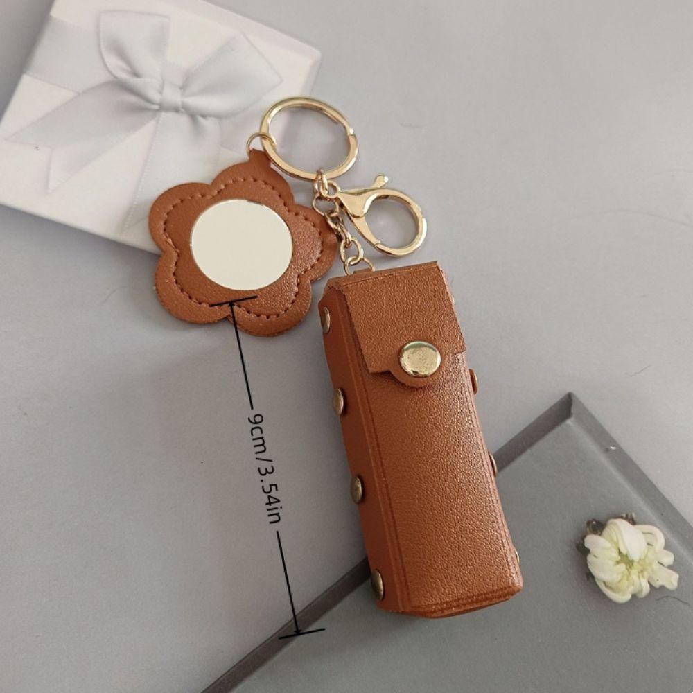 Portable Lipstick Bag Packet PU Leather Backpack Hangings New Flower Mirror Keychain  Keyring Gift
