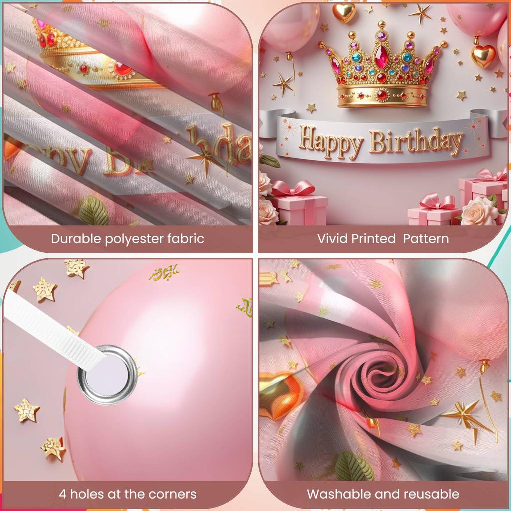 Birthday Celebration Display Pink Theme Luxury Birthday Banner Princess Birthday Backdrop Luxury