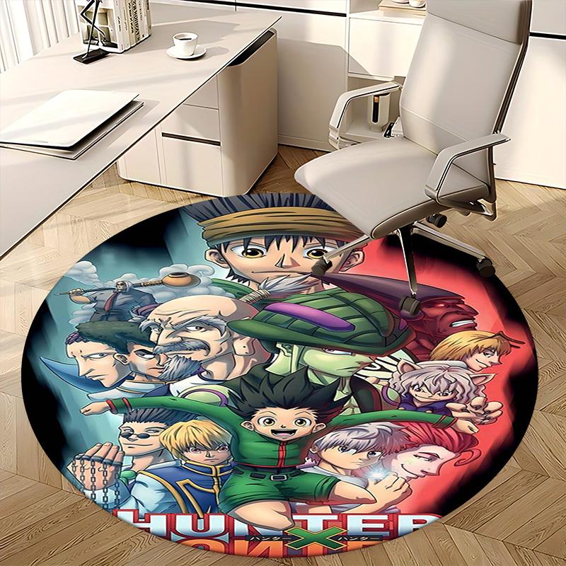 1pc Hunter x Hunter Anime Cartoon Design Round Carpet Office Chair Mat, NonSlip Rug for Home Decor, Living Room, Bedroom