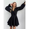 Fashion Fall and Winter Elegance Women's Dress Black Long Sleeves Temperament Skirt Casual