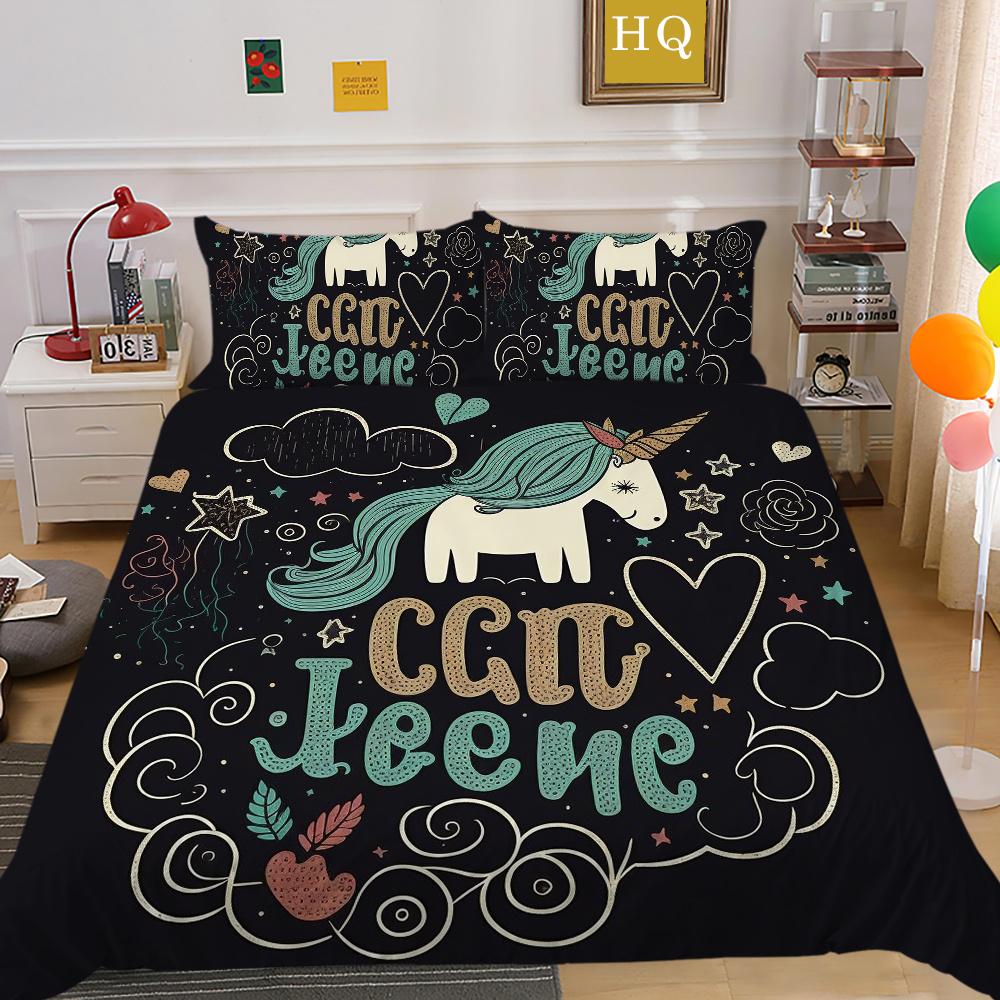 

Комплект одеял с 3D-печатью, дизайн единорога, женское домашнее постельное белье, полный комплект постельного белья двойного размера, чехол EU Single 135x200cm