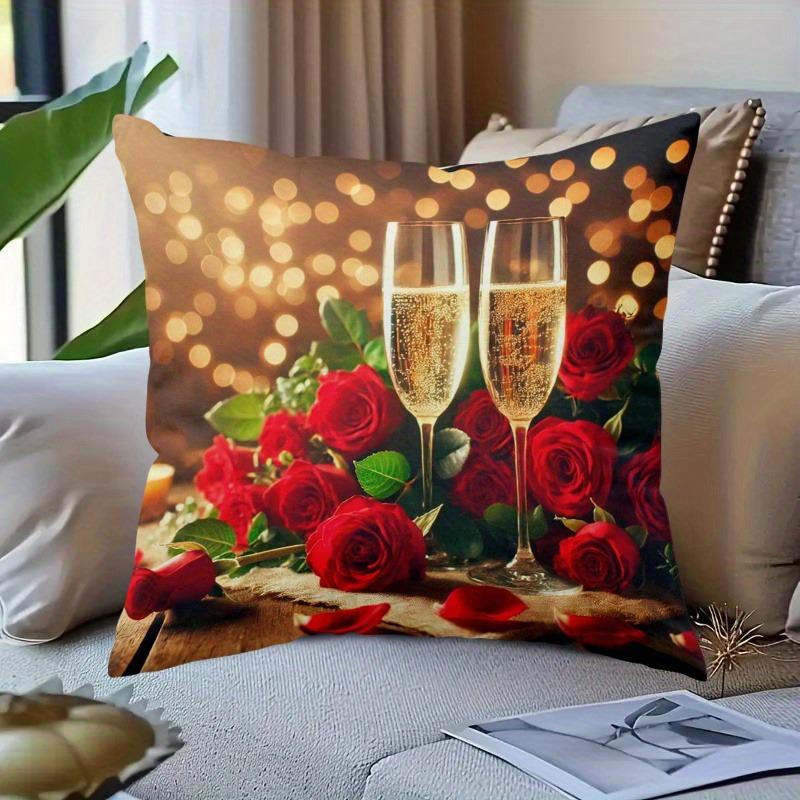 1 Stylish Valentine's Day Romantic Champagne and Rose Pizza Pillowcase