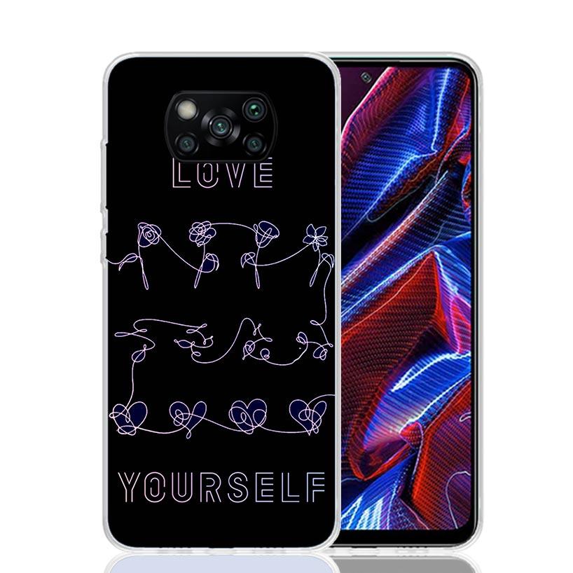 Love Yourself Flower Heart Line Kpop Phone Case For Xiaomi Poco F7 Ultra X7 X6 Pro X5 Redmi 15 15C 13 13C 12 12C 10 10A 10C 9 9A