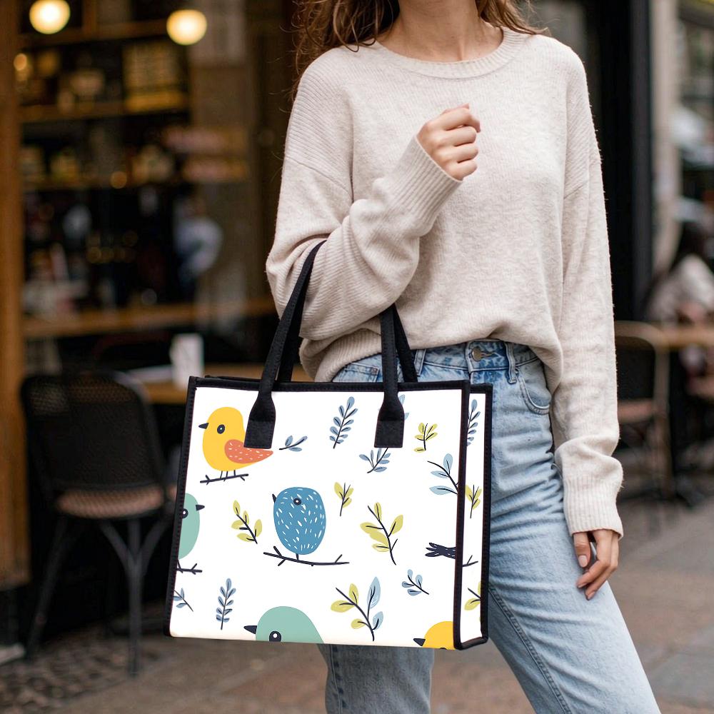 Cute Bird Pattern Tote Bag Casual Daily Shoulder Handbag for Shopping Travel