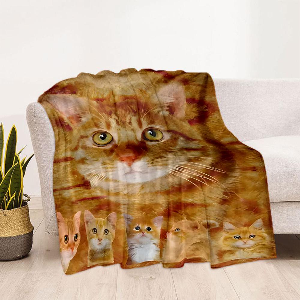 Whimsical Cat Artwork Flannel Blanket,Lightweight,Office Blanket,Sofa Blanket,Comfortable Blanket