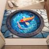 3D Optical Illusion Rug Realistic Pond Fish Door Mat Absorbent Entrance Rug Deep Sea Floor Mat