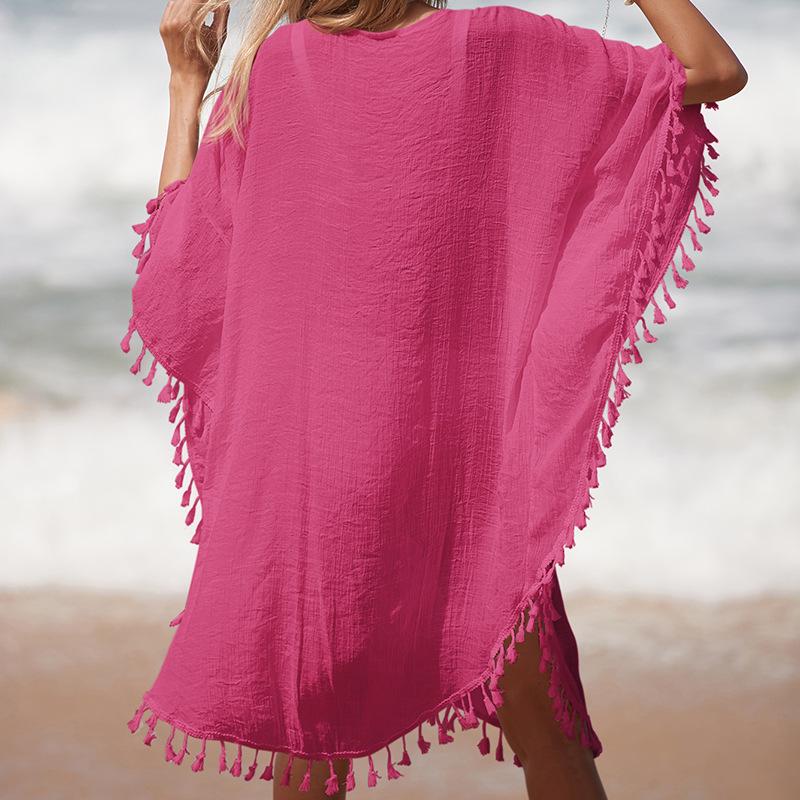 Cross-border Holiday Crochet Patchwork Tassel Beach Skirt and Sun Protection Cardigan Cover-up