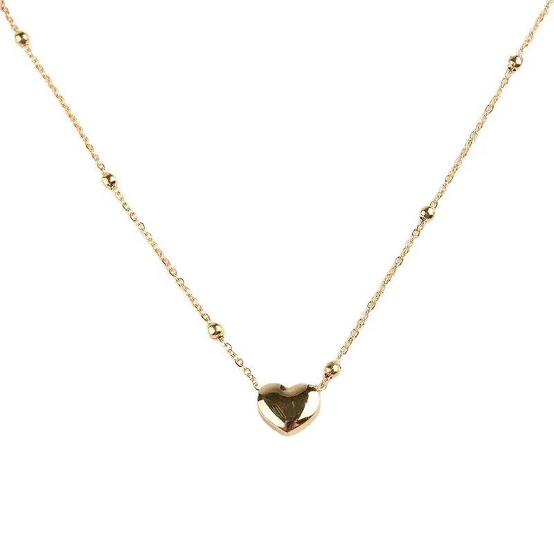 Korean Beaded Heart Clip Necklace: Women's Gold Titanium Steel Ins-Style Clavicle Chain with Stainless Steel Spacer Beads