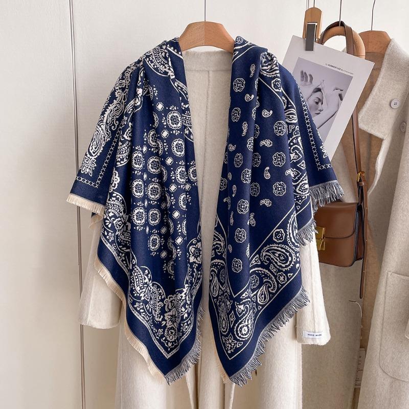 Winter New Imitation Cashmere Scarf High-end Women's Warm Square Scarf Red Cashew Jacquard Cape Shawl