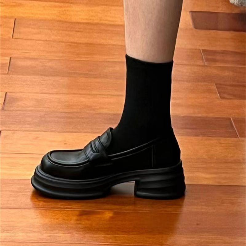 Korean version of small leather shoes women's 2025 spring new British style jk thick heel platform loafers college single shoes ins