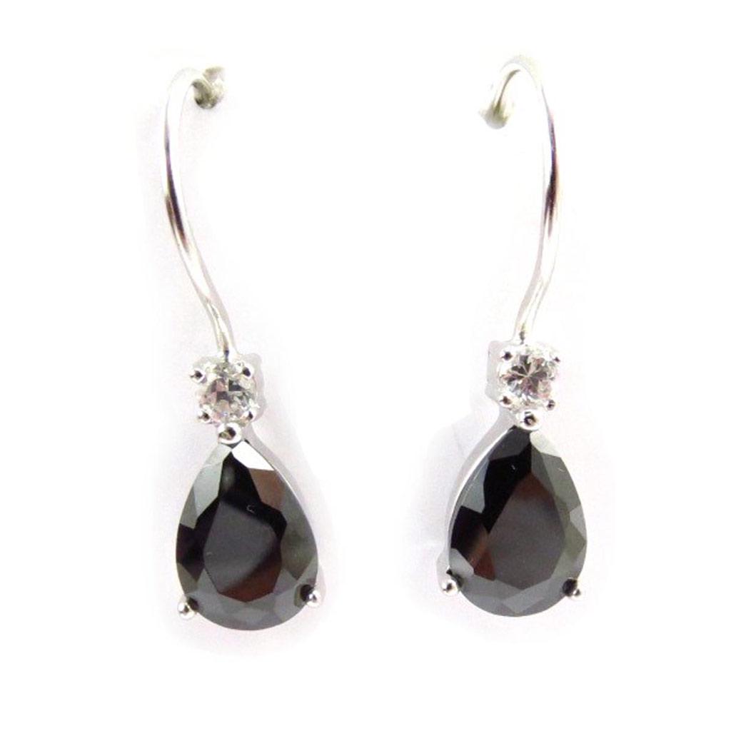Les Trésors De Lily [F6226] - Silver Earrings 'Crystalline Drop' Black White