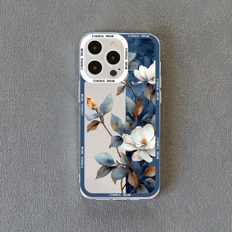 Vintage Flower Clear Phone Case For iPhone 12 11 13 Pro Max 15 14 Pro Max 7 8 14 15 Plus SE2 X XR XS Butterfly Plant Back Covers