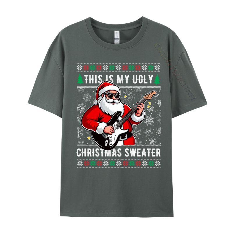 Santa Loves Guitar This Is My Ugly Sweater Christmas Music T Shirts Anime Comic Novelty Tshirts Boy Youth Tees