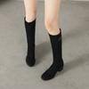 Korean version of large size elastic suede tall boots comfortable solid color rubber sole medium heel autumn and winter round head square heel