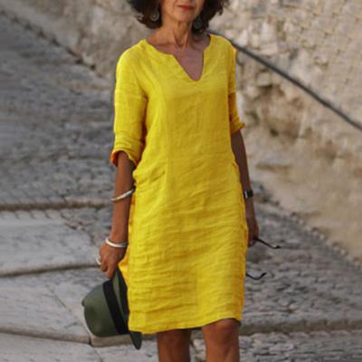 Abito estivo da donna con scollo a V maniche a tre quarti sciolto tinta unita lunghezza al ginocchio stile semplice da indossare ogni giorno abito longuette da pendolarismo