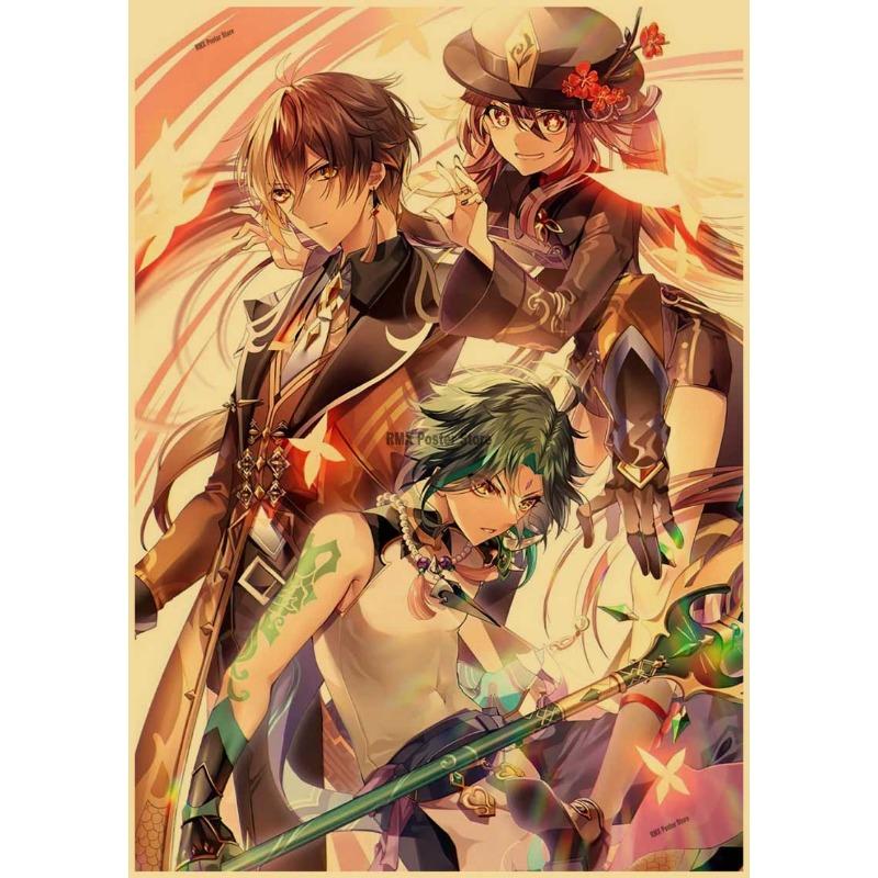 Genshin Impact Cartoon Character Posters Kraft Paper Prints Home Room Decor Study Bedroom Bar Cafe Wall Paintings Wall Stickers