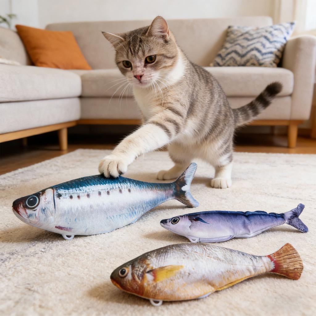 New Portable Electric Moving Cats Fish Toy Interactively Flopping Auto-Moving Fish Toy USB Charging for Puppies