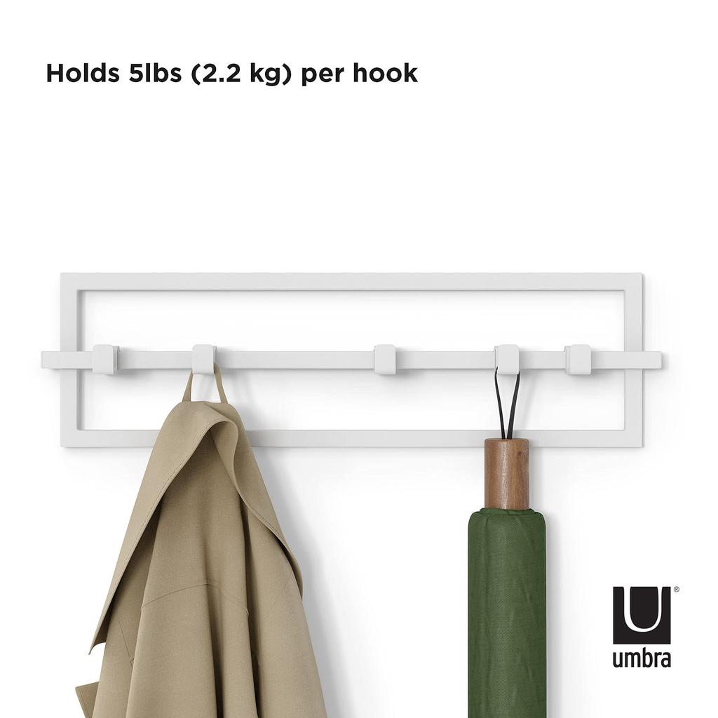 Umbra CUBIKO Wall Hooks, 5-Row, Adjustable Width, Wall-Mounted, White, 21016881660