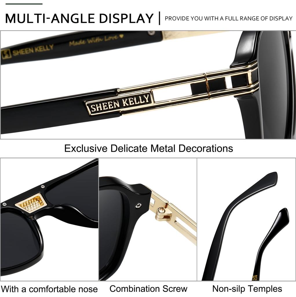 SHEEN KELLY Polarized Vintage Sunglasses (Square Flat-Top / Metal Accents / 55 Size)