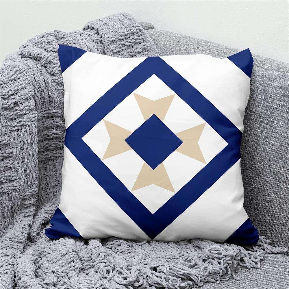 Blue Geometric Decorative Pillowcase Interior Decoration Office Living Room Home Pillowcase