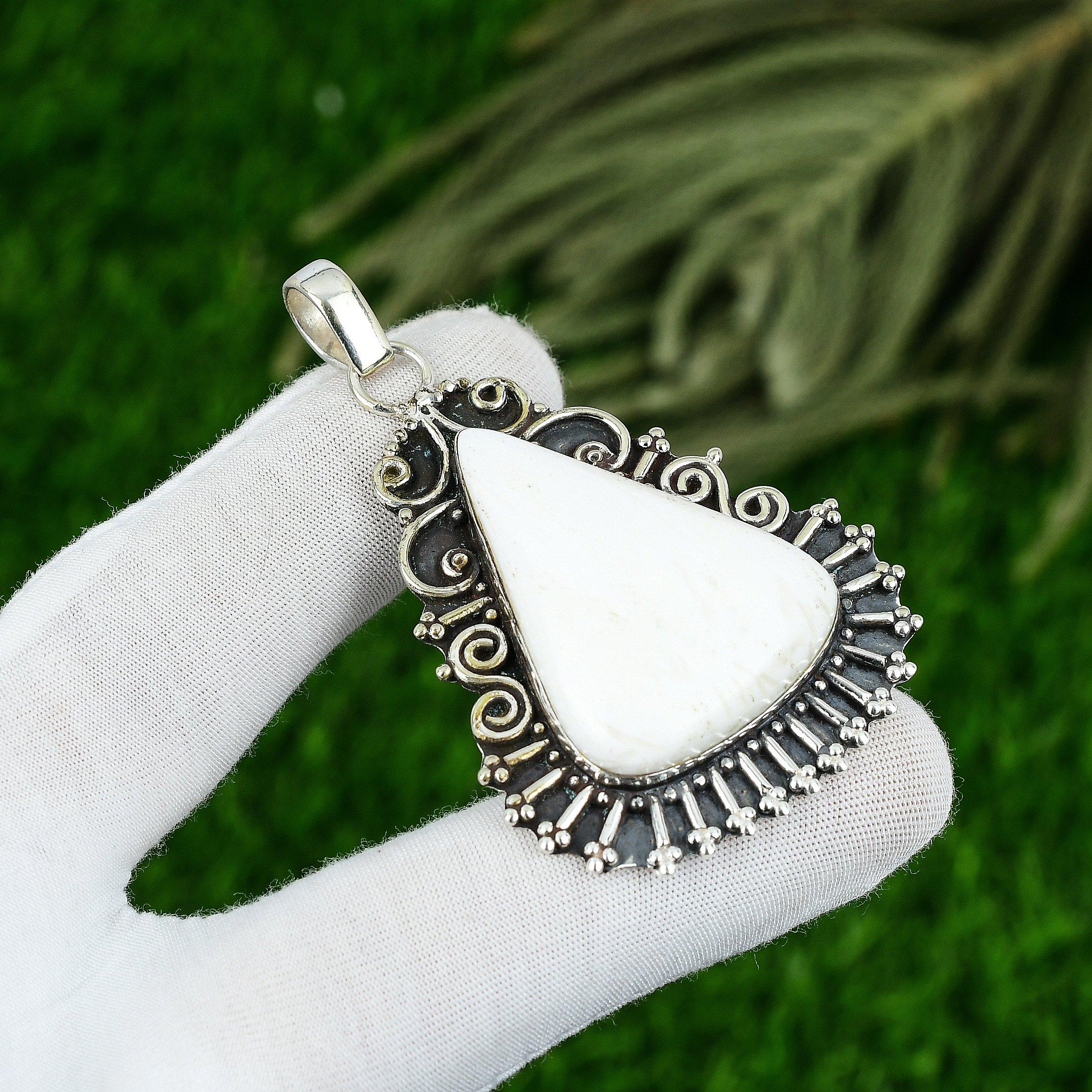 

925 Silver Crown Chakra Pear Scolecite Gemstone Elegant Unique Pendant Jewelry