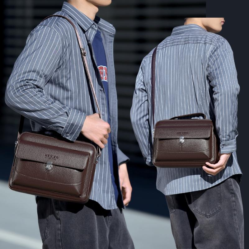 WEIXIER Men's Leather Crossbody Shoulder Bag Waterproof Messenger Briefcase Satchel Travel Bag Handbags Adjustable Strap