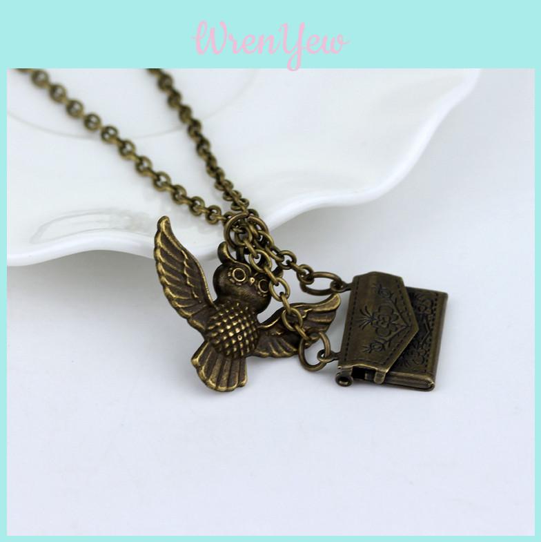 Harry Potter Vintage Copper Owl With Acceptance Letter Pendant Locket Necklace For Cosplay Enthusiasts