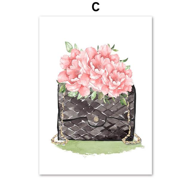 Paris Perfume Nordic Posters Prints Bottle Flower Handbag Girl Fashion Art Canvas Painting Wall Pictures for Living Room Decor No Frame