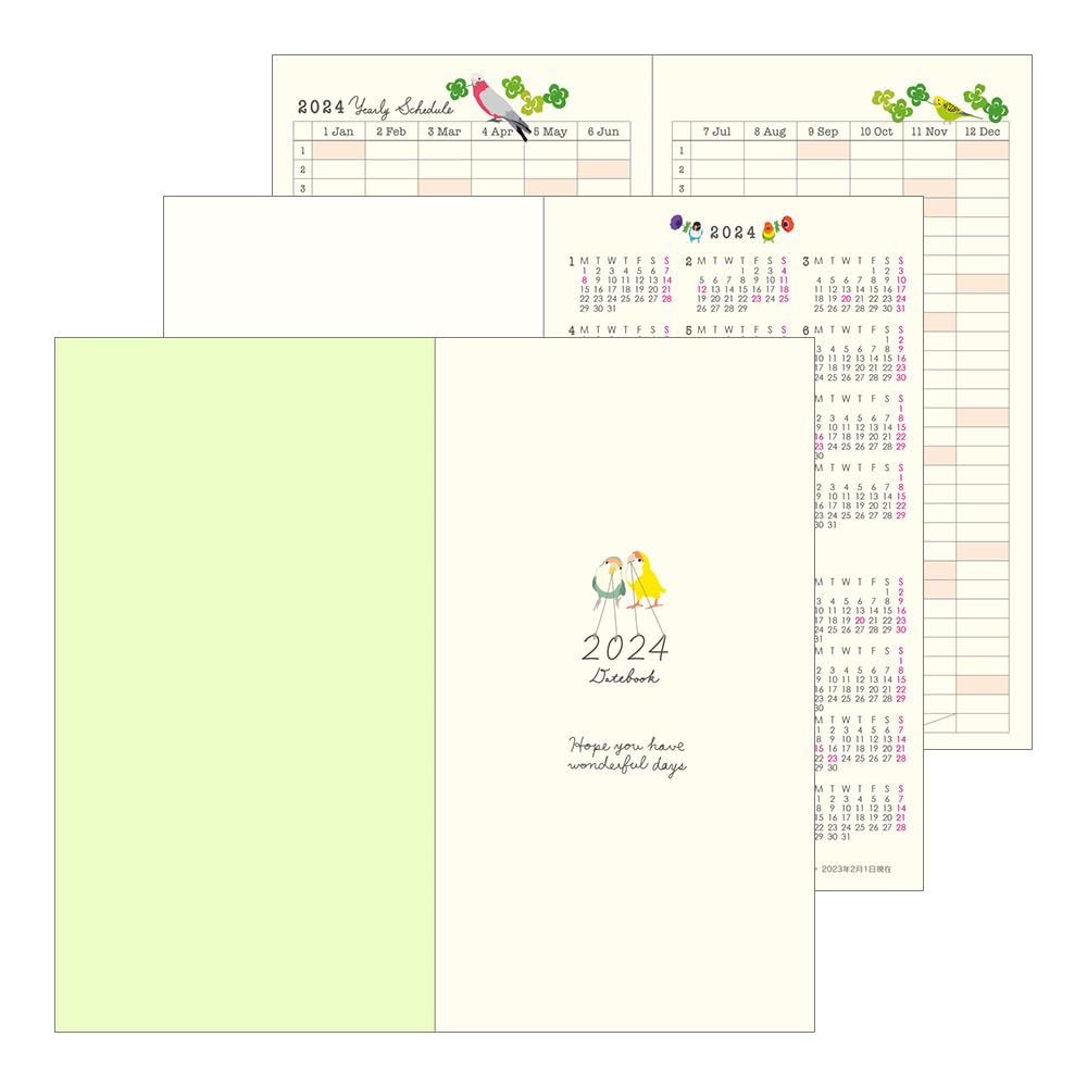 MIDORI Pocket 2024 Slim Bird 22245006 October Diary, Monthly, Pattern, (Starts 2023)