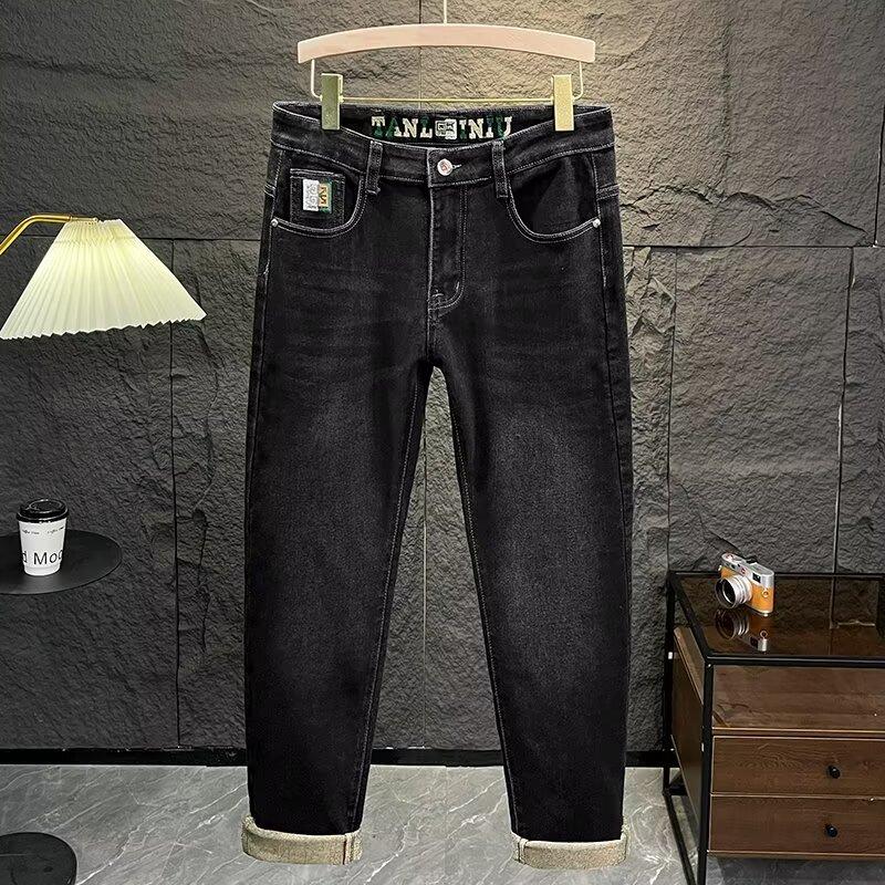 Men's Jeans New Autumn Slim Straight Pants Embroidered Washed Korean Style Trendy Versatile Long Pants