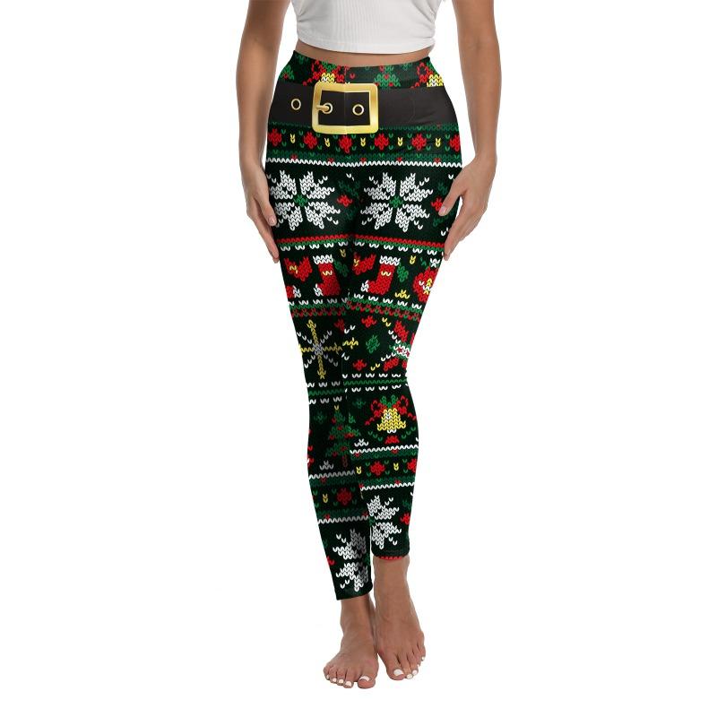 Christmas women's leggings new women's pants printed sports yoga pants peach hip pants women