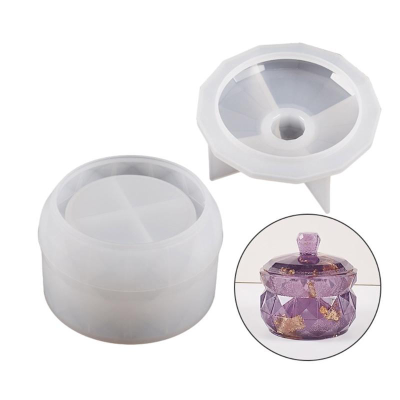 Diy Crystal Glue Mold Round Storage Box Mirror Silicone Mold with Lid Container Box Mould Home Decoration Tools Crafts