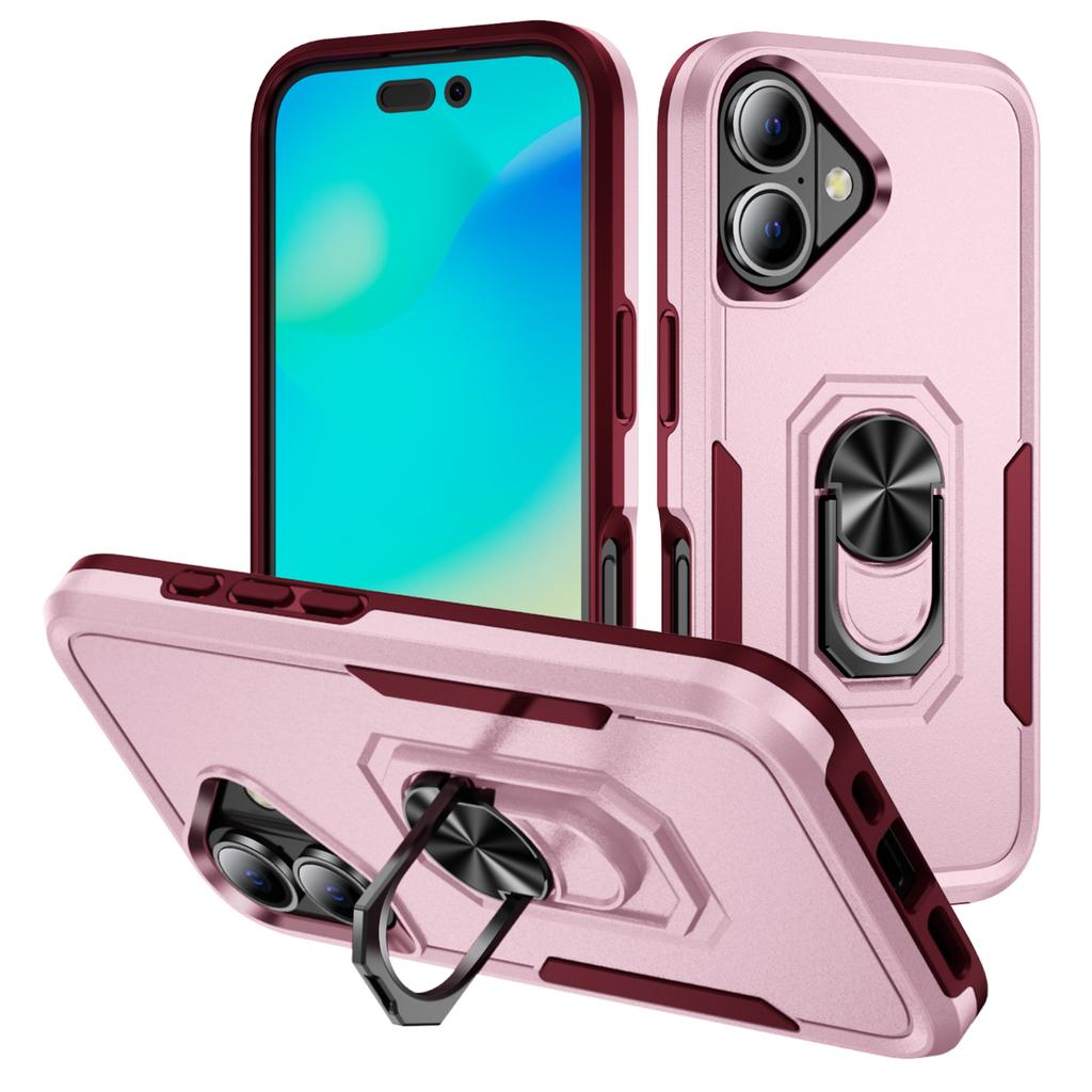 For iPhone 16 Plus Case Military Grade Ring Kickstand PC+TPU Phone Cover